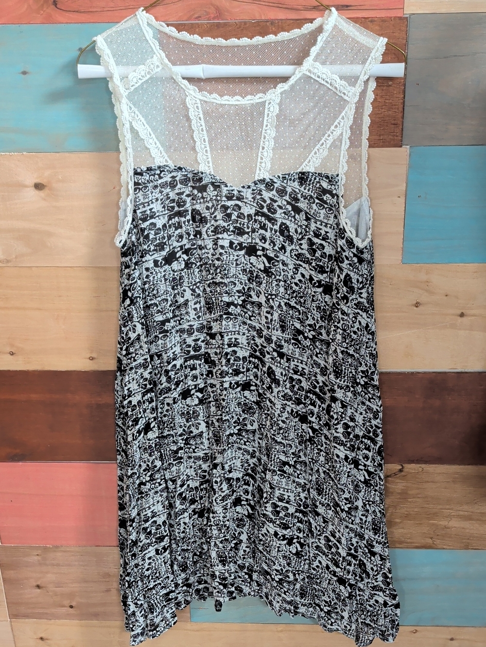 Black & White Lace-Yoke Mini Dress